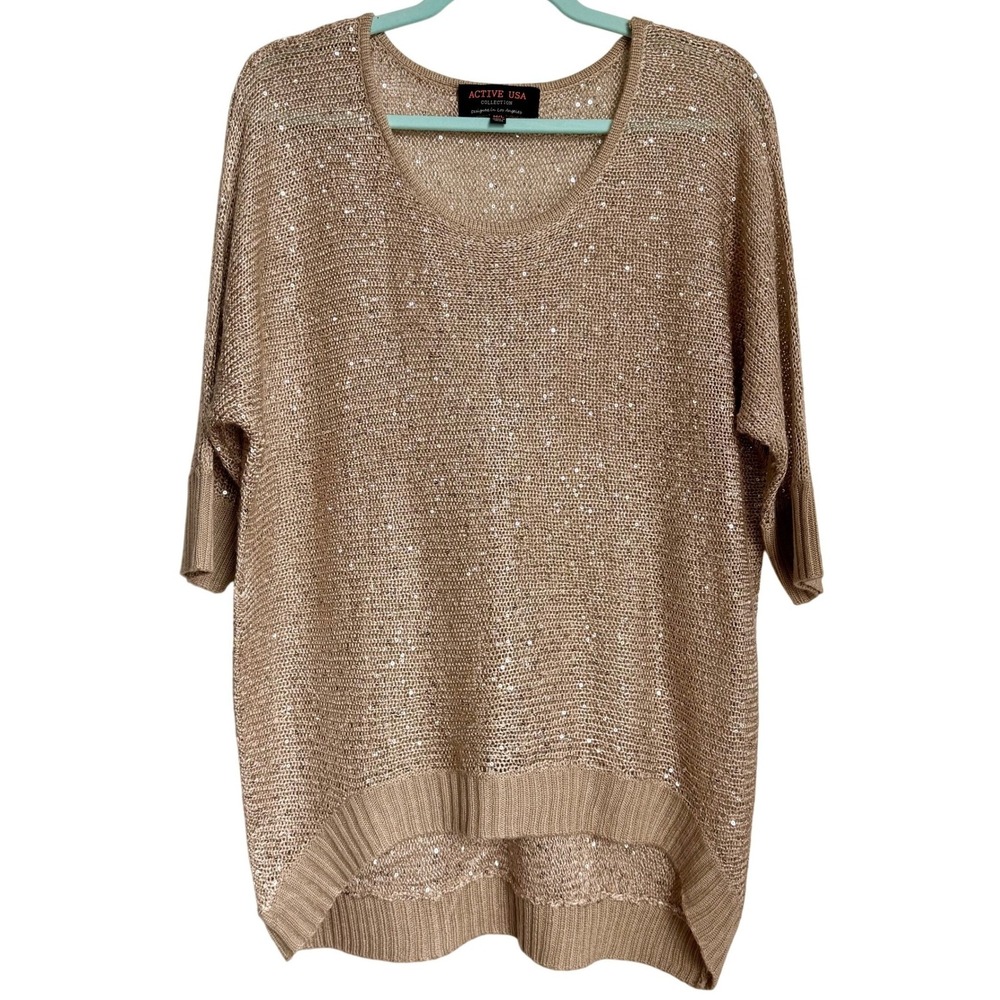 Active USA Womens M/L Gold Lightweight Open Knit Summer Sweater Beach Cover Up